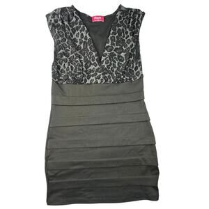 Shasa Bodycon Dress Leopard Sheer Metallic Bandage Tiered Y2K